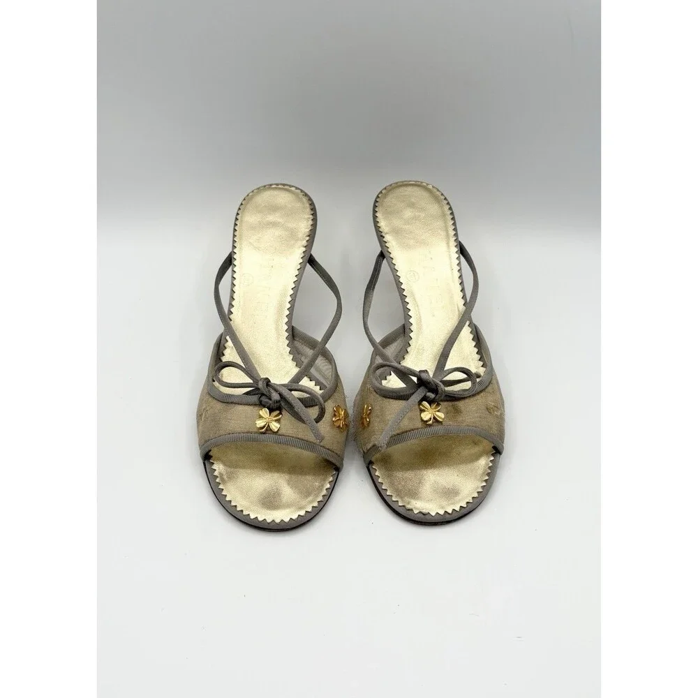 Chanel Gold Clover Lucky Charm  Gold & Silver Mules Heels Vintage Size EU 36.5